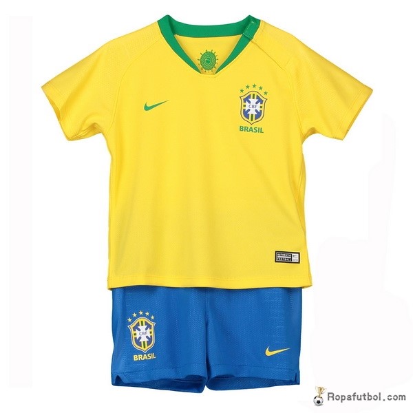 Camiseta Brasil Replica Primera Conjunto De Niños 2018 Amarillo